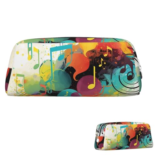 Leder-Federmäppchen, niedliches Federmäppchen mit Reißverschluss, ästhetisches Stifteetui, abstraktes Musik-Thema, Kosmetiktasche für Damen und Herren, silber, Einheitsgröße von LPSRTWE