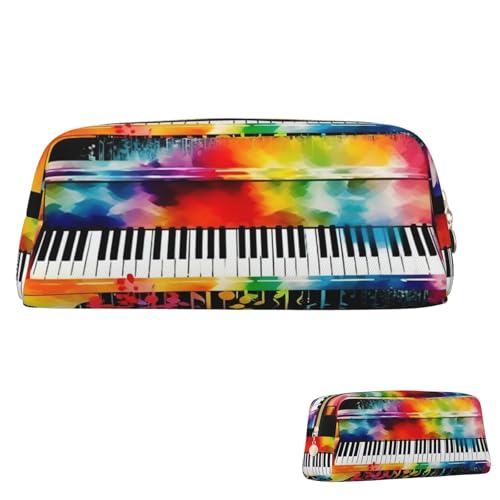 Leder-Federmäppchen, niedliches Federmäppchen mit Reißverschluss, ästhetisches Stifteetui, bunt, Klaviertastatur, Musiknoten, Kosmetiktasche, Make-up-Tasche für Männer und Frauen, gold, Einheitsgröße Leder-Federmäppchen, niedliches Federmäppchen mit Reißverschluss, ästhetisches Stifteetui, bunt, Klaviertastatur, Musiknoten, Kosmetiktasche, Make-up-Tasche für Männer und Frauen, gold, Einheitsgröße von LPSRTWE