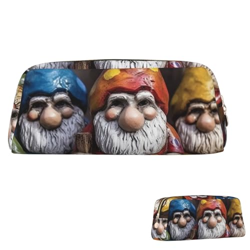 Leder-Federmäppchen, niedliches Federmäppchen mit Reißverschluss, ästhetisches Stifteetui, bunte Zwerge, Kosmetiktasche, Make-up-Tasche für Männer und Frauen, gold, Einheitsgröße Leder-Federmäppchen, niedliches Federmäppchen mit Reißverschluss, ästhetisches Stifteetui, bunte Zwerge, Kosmetiktasche, Make-up-Tasche für Männer und Frauen, gold, Einheitsgröße von LPSRTWE
