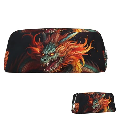 Leder-Federmäppchen, niedliches Federmäppchen mit Reißverschluss, ästhetisches Stifteetui, chinesischer Drache, Kosmetiktasche, Make-up-Tasche für Männer und Frauen, silber, Einheitsgröße von LPSRTWE