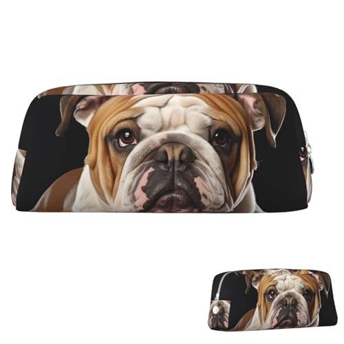 Leder-Federmäppchen, niedliches Federmäppchen mit Reißverschluss, ästhetisches Stifteetui, englische Bulldogge, Kosmetiktasche, Make-up-Tasche für Männer und Frauen, silber, Einheitsgröße von LPSRTWE