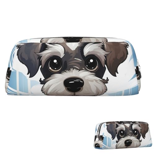 Leder-Federmäppchen, niedliches Federmäppchen mit Reißverschluss, ästhetisches Stifteetui, entzückender Schnauzer, Kosmetiktasche, Make-up-Tasche für Männer und Frauen, silber, Einheitsgröße Leder-Federmäppchen, niedliches Federmäppchen mit Reißverschluss, ästhetisches Stifteetui, entzückender Schnauzer, Kosmetiktasche, Make-up-Tasche für Männer und Frauen, silber, Einheitsgröße von LPSRTWE