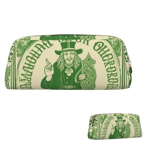 Leder-Federmäppchen, niedliches Federmäppchen mit Reißverschluss, ästhetisches Stifteetui, irischer Segen, St. Patrick's Day, Kosmetiktasche, Make-up-Tasche für Männer und Frauen, gold, Einheitsgröße von LPSRTWE