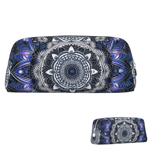 Leder-Federmäppchen, niedliches Federmäppchen mit Reißverschluss, ästhetisches Stifteetui, rechteckig, Mandala, Kosmetiktasche, Make-up-Tasche für Männer und Frauen, silber, Einheitsgröße von LPSRTWE