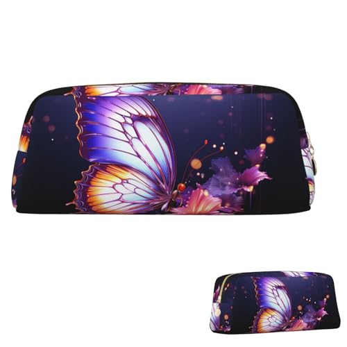 Leder-Federmäppchen, niedliches Federmäppchen mit Reißverschluss, ästhetisches Stifteetui, violetter Schmetterling, Kosmetiktasche, Make-up-Tasche für Männer und Frauen, gold, Einheitsgröße Leder-Federmäppchen, niedliches Federmäppchen mit Reißverschluss, ästhetisches Stifteetui, violetter Schmetterling, Kosmetiktasche, Make-up-Tasche für Männer und Frauen, gold, Einheitsgröße von LPSRTWE