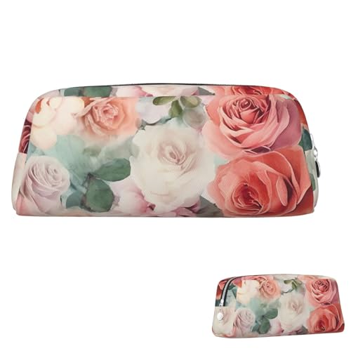 Leder-Federmäppchen, niedliches Federmäppchen mit Reißverschluss, ästhetisches Stifteetui, weiche Farbe, blasse, verblasste Rosenmischung, Kosmetiktasche, Make-up-Tasche für Männer und Frauen, silber von LPSRTWE