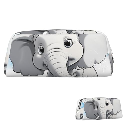 Leder-Federmäppchen, niedliches Federmäppchen mit Reißverschluss, ästhetisches Stifteetui, weißer Elefant, Kosmetiktasche, Make-up-Tasche für Männer und Frauen, silber, Einheitsgröße Leder-Federmäppchen, niedliches Federmäppchen mit Reißverschluss, ästhetisches Stifteetui, weißer Elefant, Kosmetiktasche, Make-up-Tasche für Männer und Frauen, silber, Einheitsgröße von LPSRTWE