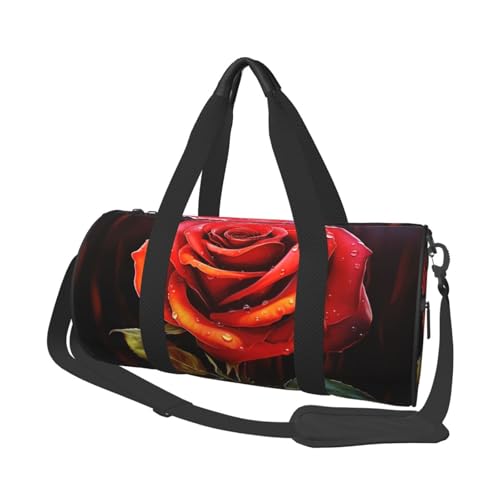 Reisetasche, leicht, Handgepäck, Wochenendtasche, Übernachtungstasche, rote Rose, Kunst, Sport, Sporttasche, Turn-Rucksack mit verstellbarem Riemen, Krankenhaustasche, faltbare Gepäcktasche für Damen von LPSRTWE