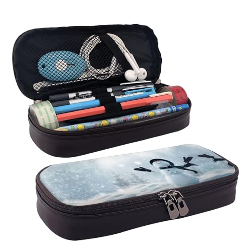 LPWTYCBV Bedrucktes Federmäppchen aus Leder mit Weihnachtsmotiv und Schneemann-Motiv, sehr geeignet für den täglichen Gebrauch., Schwarz , Einheitsgröße, Kosmetiktasche von LPWTYCBV