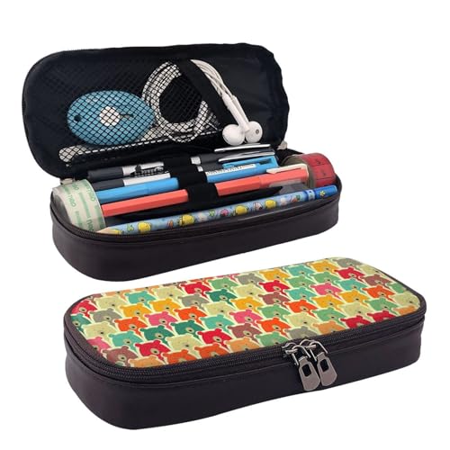 LPWTYCBV Bedrucktes Federmäppchen aus Leder mit buntem Bärenmotiv und Reißverschluss, sehr geeignet für den täglichen Gebrauch., Schwarz , Einheitsgröße, Kosmetiktasche von LPWTYCBV