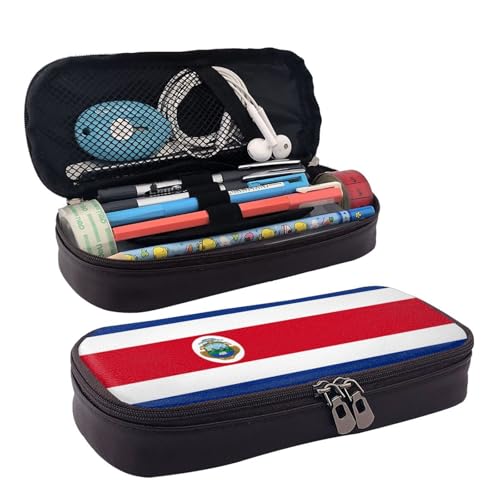 LPWTYCBV Bedrucktes Leder-Federmäppchen mit Costa-Rica-Flagge und Reißverschluss, sehr geeignet für den täglichen Gebrauch., Schwarz , Einheitsgröße, Kosmetiktasche von LPWTYCBV