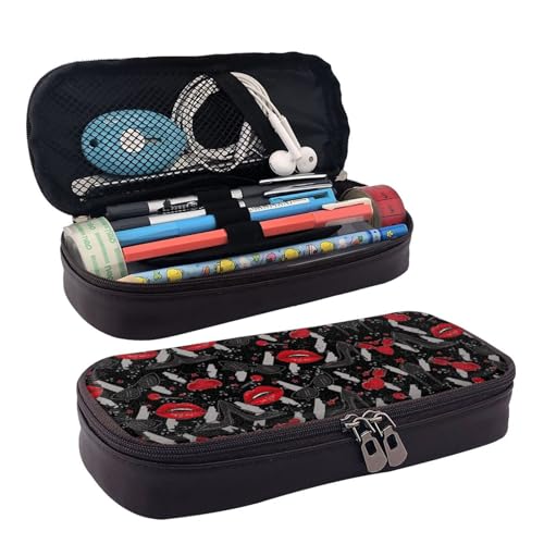 LPWTYCBV Bedrucktes Leder-Federmäppchen mit Reißverschluss, sehr geeignet für den täglichen Gebrauch., Schwarz , Einheitsgröße, Kosmetiktasche von LPWTYCBV