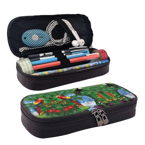 LPWTYCBV Bedrucktes Leder-Federmäppchen mit Reißverschluss und Aras und Tukan, sehr geeignet für den täglichen Gebrauch., Schwarz , Einheitsgröße, Kosmetiktasche von LPWTYCBV