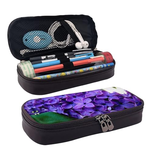 LPWTYCBV Das Federmäppchen aus Leder mit violettem Blumenmuster und Reißverschluss ist sehr geeignet für den täglichen Gebrauch., Schwarz , Einheitsgröße, Kosmetiktasche von LPWTYCBV