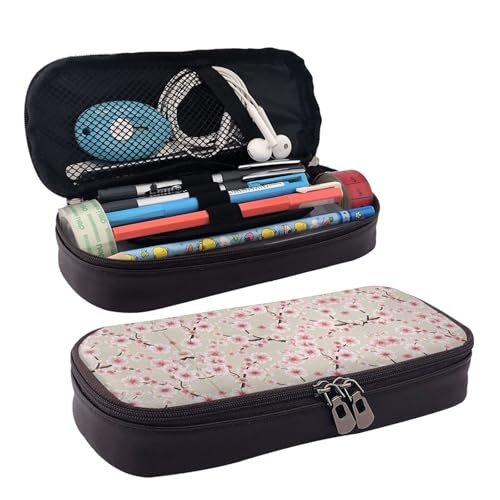 LPWTYCBV Das bedruckte Federmäppchen aus Leder mit rosa Kirschblüten und Reißverschluss ist sehr geeignet für den täglichen Gebrauch., Schwarz , Einheitsgröße, Kosmetiktasche von LPWTYCBV