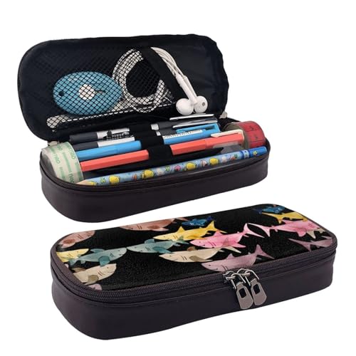 LPWTYCBV Das bunte Federmäppchen aus Leder mit Fischmotiv und Reißverschluss ist sehr geeignet für den täglichen Gebrauch., Schwarz , Einheitsgröße, Kosmetiktasche von LPWTYCBV