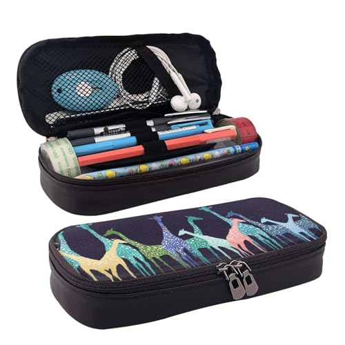 LPWTYCBV Farbenfrohes Federmäppchen mit Giraffen-Fans, bedrucktes Leder-Federmäppchen mit Reißverschluss, sehr geeignet für den täglichen Gebrauch., Schwarz , Einheitsgröße, Kosmetiktasche von LPWTYCBV
