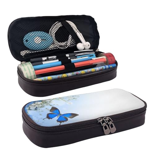 LPWTYCBV Federmäppchen aus Leder mit Blumen und Schmetterlingen und Reißverschluss, sehr geeignet für den täglichen Gebrauch., Schwarz , Einheitsgröße, Kosmetiktasche von LPWTYCBV
