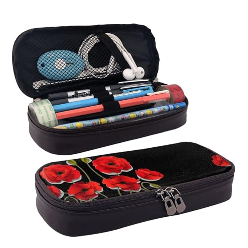 LPWTYCBV Federmäppchen aus Leder mit Mohnblumen, lebhaften Blütenblättern, bedruckt, mit Reißverschluss, sehr geeignet für den täglichen Gebrauch., Schwarz , Einheitsgröße, Kosmetiktasche LPWTYCBV Federmäppchen aus Leder mit Mohnblumen, lebhaften Blütenblättern, bedruckt, mit Reißverschluss, sehr geeignet für den täglichen Gebrauch., Schwarz , Einheitsgröße, Kosmetiktasche von LPWTYCBV