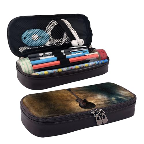 LPWTYCBV Federmäppchen aus Leder mit Musikgitarre und Reißverschluss, sehr geeignet für den täglichen Gebrauch., Schwarz , Einheitsgröße, Kosmetiktasche von LPWTYCBV