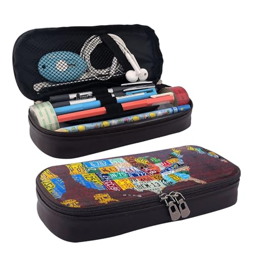 LPWTYCBV Federmäppchen aus Leder mit Nummernschild-Motiv und Reißverschluss, sehr geeignet für den täglichen Gebrauch., Schwarz , Einheitsgröße, Kosmetiktasche von LPWTYCBV