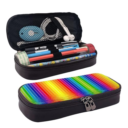 LPWTYCBV Federmäppchen aus Leder mit Regenbogenstreifen und Reißverschluss, sehr geeignet für den täglichen Gebrauch., Schwarz , Einheitsgröße, Kosmetiktasche von LPWTYCBV