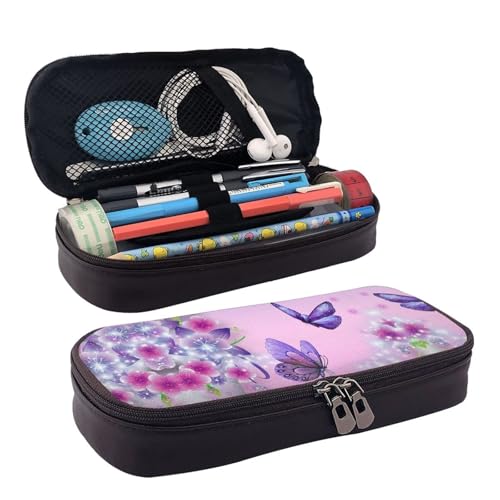 LPWTYCBV Federmäppchen aus Leder mit rosa Schmetterlingen, mit Reißverschluss, sehr geeignet für den täglichen Gebrauch., Schwarz , Einheitsgröße, Kosmetiktasche von LPWTYCBV