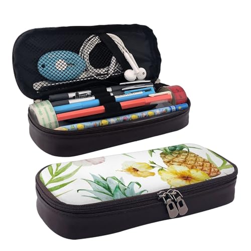 LPWTYCBV Federmäppchen aus Leder mit tropischer Ananas-Motiv, mit Reißverschluss, sehr geeignet für den täglichen Gebrauch., Schwarz , Einheitsgröße, Kosmetiktasche von LPWTYCBV
