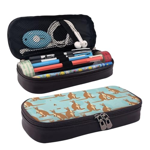 LPWTYCBV Funny for Kangaroo Zoo bedrucktes Leder-Federmäppchen mit Reißverschluss, sehr geeignet für den täglichen Gebrauch., Schwarz , Einheitsgröße, Kosmetiktasche von LPWTYCBV