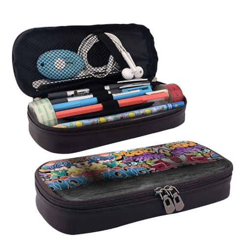 LPWTYCBV Graffiti Hip Hop bedrucktes Leder-Federmäppchen mit Reißverschluss ist sehr geeignet für den täglichen Gebrauch., Schwarz , Einheitsgröße, Kosmetiktasche von LPWTYCBV