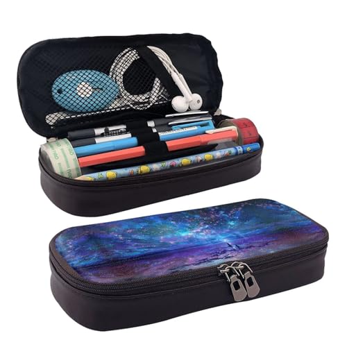 LPWTYCBV Northern Lights bedrucktes Leder-Federmäppchen mit Reißverschluss, sehr geeignet für den täglichen Gebrauch., Schwarz , Einheitsgröße, Kosmetiktasche von LPWTYCBV