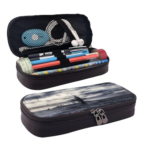 LPWTYCBV Riesiges Federmäppchen aus Leder mit Atomschiff und Reißverschluss, sehr geeignet für den täglichen Gebrauch., Schwarz , Einheitsgröße, Kosmetiktasche von LPWTYCBV