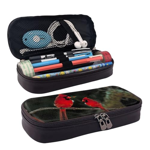 LPWTYCBV Schönes Federmäppchen aus Leder mit roten Vögeln und Reißverschluss, sehr geeignet für den täglichen Gebrauch., Schwarz , Einheitsgröße, Kosmetiktasche von LPWTYCBV