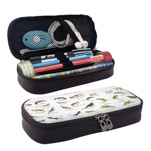 LPWTYCBV Verschiedene Arten von Eidechsen-bedrucktem Leder-Federmäppchen mit Reißverschluss, sehr geeignet für den täglichen Gebrauch., Schwarz , Einheitsgröße, Kosmetiktasche von LPWTYCBV