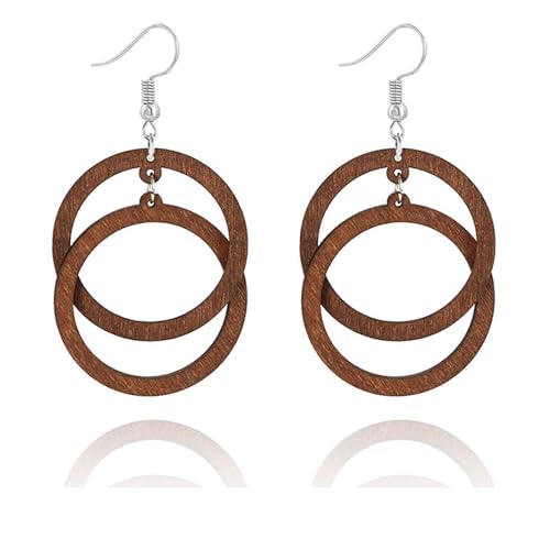 LPYO Holzcreolen Spleißen Ohrringe für Frauen Einzigartige Handgemachte Bohemian Circle Hoop Baumeln Ohrringe Retro Leichte Geometrische Statement Tropfen Ohrringe, Holz, Kein Edelstein von LPYO