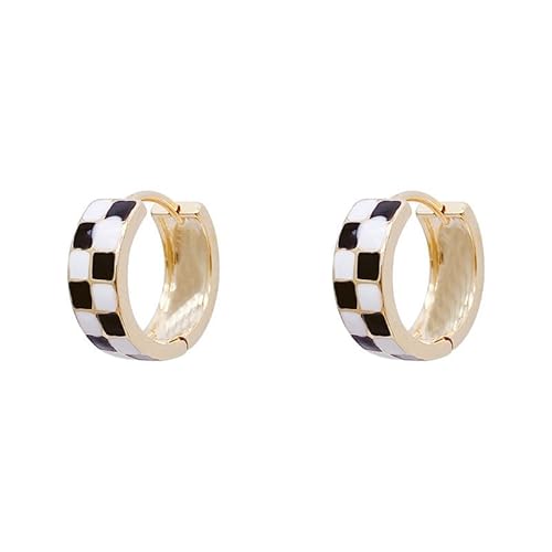 LPYO Vintage Karierte Ohrringe für Frauen Mode Chunky Emaille Weiß Schwarz Schachbrettform Creolen Chic Checker Statement Ohrringe, Zink, Kein Edelstein von LPYO
