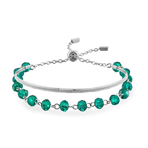 Grün Elegant Mehrreihiges Armband Damen, Perlen Verstellbares Armband Damen Silber, Klassisch Armband Silber Damen Damen Schmuck, Als Valentinstag Muttertag Geschenk für Mutter Damen BFF Freundin von LParkin