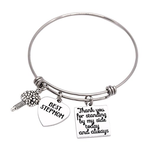 LParkin Geschenk für Stiefmutter, Bonus-Armreif, Hochzeitsgeschenk, Dankeschön, dass Sie heute an meiner Seite stehen und immer sind, 2 5 inch, Edelstahl von LParkin