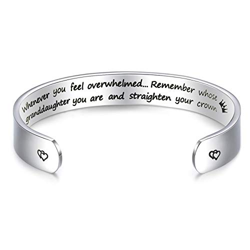 LParkin Inspirierendes Geschenk Damen-Armband "Whenever You Feel Overwhelmed Remember Whose Granddaughter You Are 3/8" 15,2 cm Edelstahl poliert, 15,2 cm, Sterling-Silber von LParkin