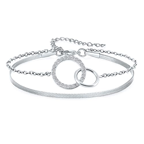 LParkin Layered Kreise Armband Silber Damen, Elegant Armbänder Silber, Edelstahl Verstellbar Armkette Muttertag Schmuck Valentinstag Geschenke für die Tochter Besten Freundin Mädchen Mama (Silber) von LParkin