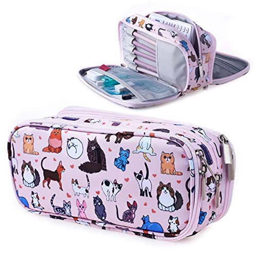 LParkin Niedliche Katze Federmäppchen für Mädchen Tasche Lehrer Geschenk Gadget Tasche Make Up Fall Kosmetiktasche Schreibwaren Schulbedarf Kawaii Federbox, Katze, groß von LParkin