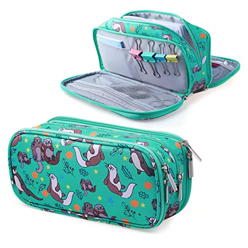 LParkin Seal Federmäppchen aus Segeltuch, super großes Fassungsvermögen, Stiftetasche, Schreibwarenetui, Make-up-Kosmetiktasche, otter, Beutel von LParkin