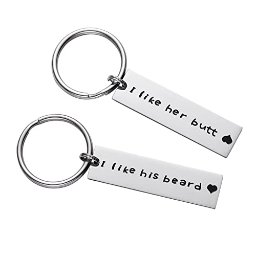 Schlüsselanhänger mit Aufschrift „I Like Her Butt I Like His Beard“, rechteckig, für Ehemann, Ehefrau, Freund, Freundin, Paar, Geschenk zum Jahrestag, Valentinstag, Bärt, Herren von LParkin