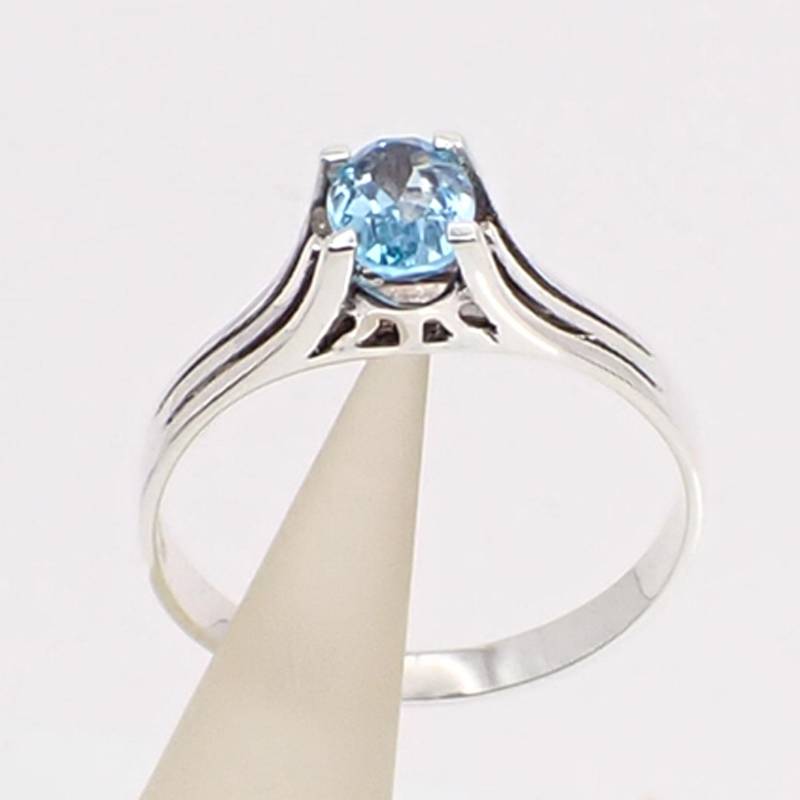 1.00 Karat 7 X 5 Mm Ovalschliff Swiss Blue Farbe Natürlicher Blauer Topas Solitärklauenring Echtes 925Er Sterlingsilber - R3221 von LQCJewellery