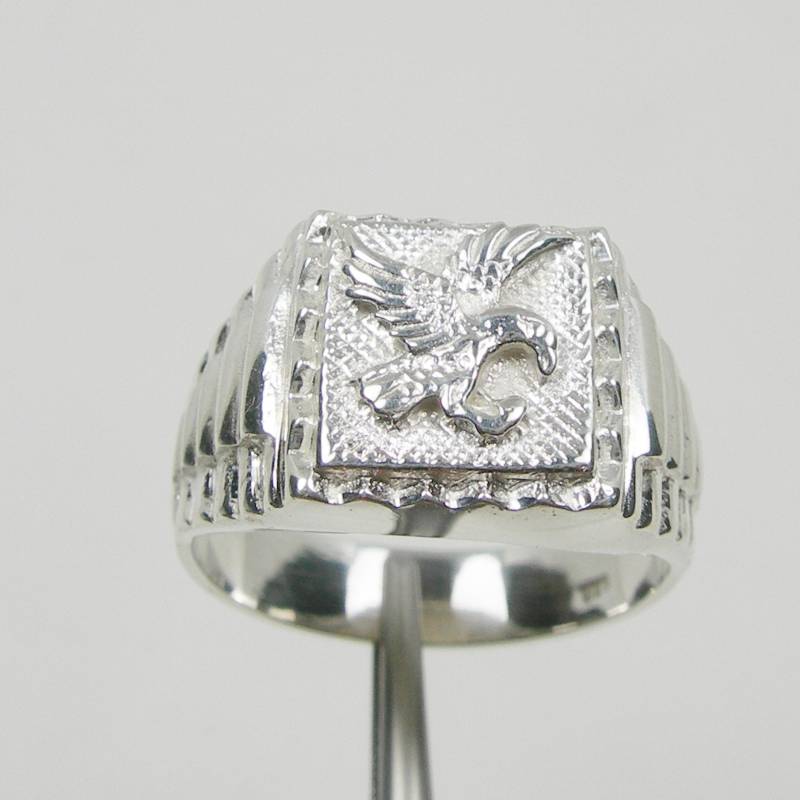 Adler Falke Vogel Quadrat Signet Schlicht Männer Herren Ring Echte 925 Sterling Silber - R535 von LQCJewellery