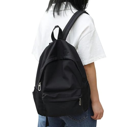 LQHYDMS Schulrucksack Arbeitskleidung Solide Farbe Große Kapazität Schultasche Koreanische Version Mode Einfache Casual Männer Rucksack College Student Rucksack Frauen-schwarz-b von LQHYDMS
