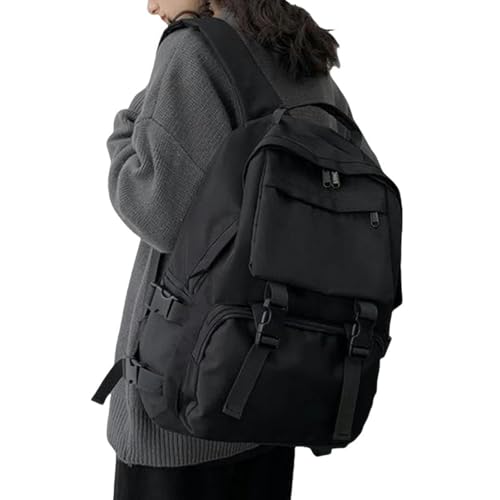 LQHYDMS Schulrucksack Arbeitskleidung Solide Farbe Große Kapazität Schultasche Koreanische Version Mode Einfache Casual Männer Rucksack College Student Rucksack Frauen-schwarz von LQHYDMS
