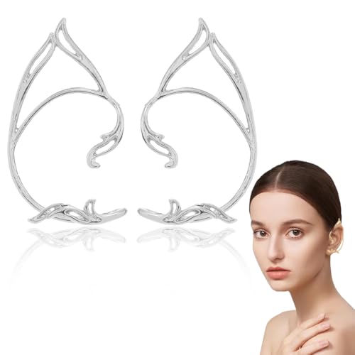 LQIOACU 1 Paar Elfen Ohren Elfen Kostüm Damen Elfenohren Erwachsene Earcuffs Silber von LQIOACU