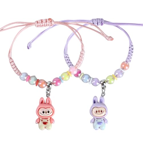 LQIOACU 2 Stück Armband Mädchen, Armband für Kinder und Frauen, Niedliche Cartoon-Armbänder, Schmuck mit Verstellbarem Geflochtenem Seil, Geschenk für Mädchen von LQIOACU