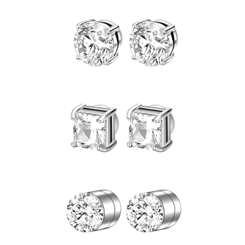LQIOACU 3 Paar Magnet Ohrstecker Fake Ohrrings Magnetischer Ohrstecker für Herren Damen Edelstahl Magnet Ohrringe Herren Fake Piercing von LQIOACU